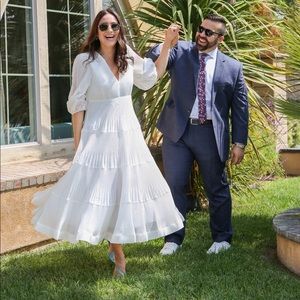 Zimmermann Pleated White Midi Dress size 3 10 Tiered plissé taffeta Large